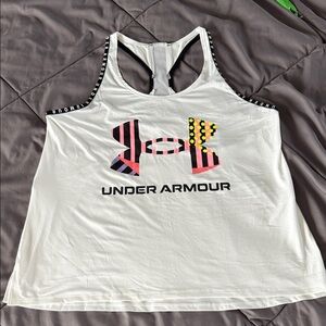 Under Armour Women's White Tank Top with Multicolor Logo size XL